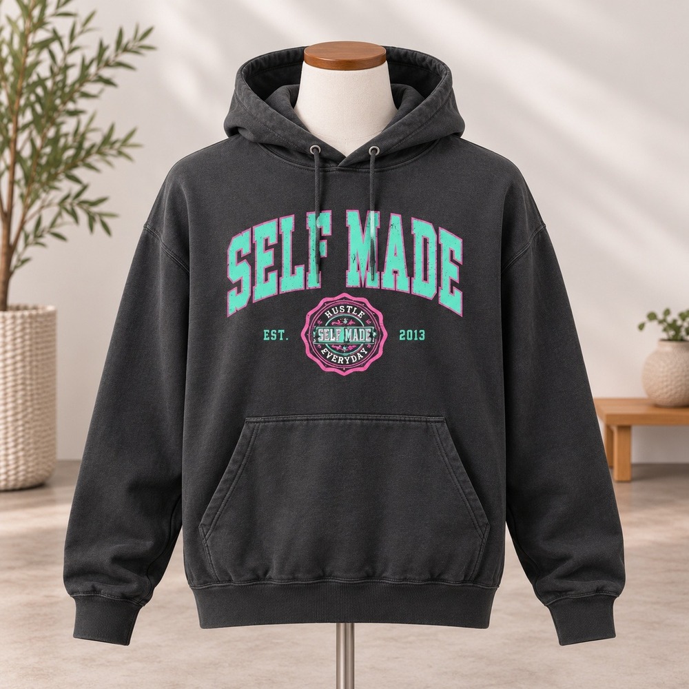 Fashion Nova Men Hoodie Mens XL Black Self Made Graphic Sweatshirt